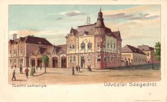 Szeged Tűzoltó Laktanya litho (levágott / cut)