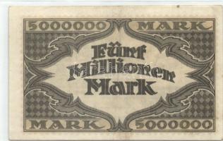 Német Birodalom/Weimari Köztársaság/Hamburg/Hugo Stinnes Linien 1923.8.18. 5000.000M piros sorszámma...