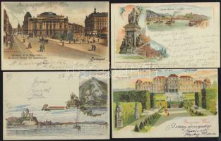9 db vegyes háború előtti képeslap, városképek és motívumok jobbakkal / 9 mixed postcards