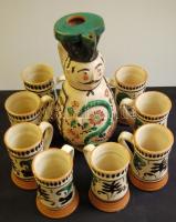 Kántor Karcag jelzésű kerámia Miska-kancsó 8 db pohárral