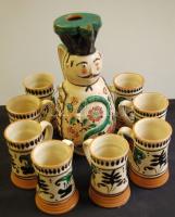 Kántor Karcag jelzésű kerámia Miska-kancsó 8 db pohárral