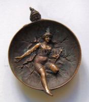 cca 1900 Törpe és balerina francia bronz tálka / French bronze tray dwarf-balerina d:12 cm