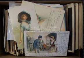 620 db századfordulós motívumlap közte sok litho, szignós művészlapok, különböző ismert sorozatokból származó lapok, érdekes szép anyag, érdemes átnézni / 620 postcards with some pre 1900 cards, artist signed, litho, thematic cards with a lot of better ones