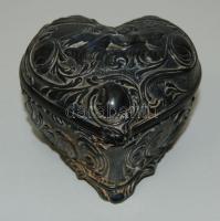 cca 1900 Szív alakú díszes ón ékszeres szelence angyal díszítéssel / Jewelery box in the shape of he...