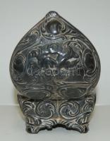 cca 1900 Szív alakú díszes ón ékszeres szelence angyal díszítéssel / Jewelery box in the shape of he...