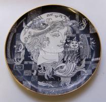 Szász Endre által tervezett Hollóházi jelzett porcelán tál /  Faces designed by Endre Szasz Hollohaza chinaware plate 25 cm