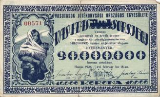 1911. "Dunántúli Közművelődési Egyesület" sorsjegye 1K értékben T:I- + 1926. "Vasutasok Jótékonysági Országos Egyesülete" 10.000K sorsjegy T:III-