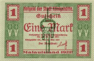 Lengyelország/német megszállás Königshütte 1921. 1M + 3M T:I