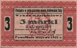 Lengyelország/német megszállás Königshütte 1921. 1M + 3M T:I