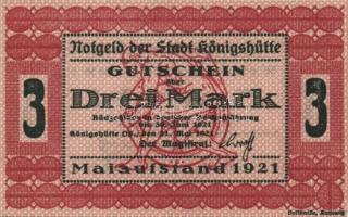 Lengyelország/német megszállás Königshütte 1921. 1M + 3M T:I