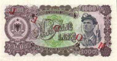 Albánia 1957. 1000L "MODEL" felülbélyegzéssel "PL 000000" sorozatszámmal T:I