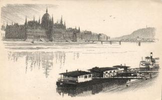 Budapest a Parlamenttel rézkarc
