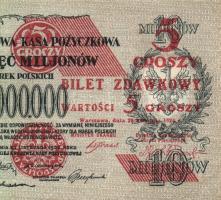 Lengyelország /Pénzügyminisztériumi kiadás 1924. 5Gr felülnyomás kettévágott 10.000.000Zl bankjegy jobb felén T:II