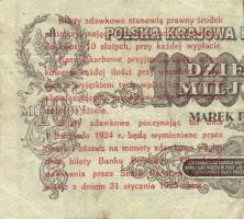Lengyelország /Pénzügyminisztériumi kiadás 1924. 5Gr felülnyomás kettévágott 10.000.000Zl bankjegy j...