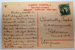 1910 Cholnoky Jenő földrajztudós saját kézzel írt képeslapja feleségének skandináviai útjáról Omberg...