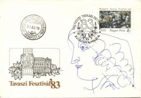1983 Szász Endre (1926-2003): Tavaszi Fesztivál FDC, rajta a tervező Szász Endre tollrajzával
