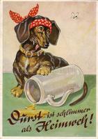 Színes német reklámlap sör, kutya motívum T3