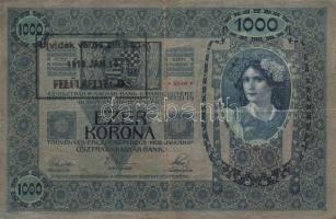 1902. 1000K "Újvidék város alispán 1919. Jan.19. Felülbélyegzés" városi felülbélyegzéssel + 1000K szerb ellenbélyeggel és bélyegzéssel T:III,III-