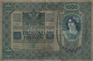 1902. 1000K "Újvidék város alispán 1919. Jan.19. Felülbélyegzés" városi felülbélyegzéssel ...