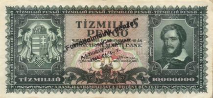 1946. 10.000.000P "Forradalmaink pénzei kiállítás a Szigetvári várban 1964..." felülbélyeg...