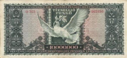 1946. 10.000.000P "Forradalmaink pénzei kiállítás a Szigetvári várban 1964..." felülbélyeg...