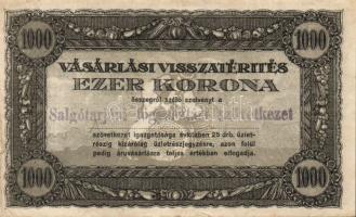 1920-as évek eleje 1000K vásárlási visszatérítés (2x) "Salgótarjáni fogyasztási szövetkezet" bélyegzővel mindkettő T:III,III-