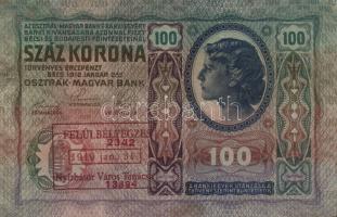 1902. 1000K + 1912. 100K mindkettő "Felülbélyegzés 1919. jan.31. Nyírbátor Város Tanácsa" városi felülbélyegzéssel T:III+,III