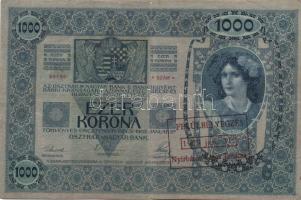 1902. 1000K + 1912. 100K mindkettő "Felülbélyegzés 1919. jan.31. Nyírbátor Város Tanácsa" ...