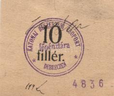 Debrecen 1918. 10f + 20f "Katonai Beszerzési Csoport főpénztára" számozással, ill. aláírással, T:III- berepedt a papír