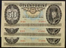 1986. 50Ft (3x) egymás utáni sorszámmal T:I- (hajtva,de törve nincs)