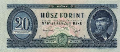 1949. 20Ft előoldalon alul papírráncok, hátlapon festékelmosódás T:II+ (hajtva,de törve nem)