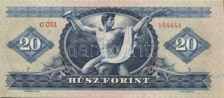 1949. 20Ft előoldalon alul papírráncok, hátlapon festékelmosódás T:II+ (hajtva,de törve nem)