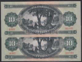 1957. 10Ft (2x)egymás utáni sorszámmal T:II++(egyszer hajtva, törve nem)