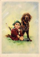 Színes motívumlap, kutya, vadász, gyerek motívum T3