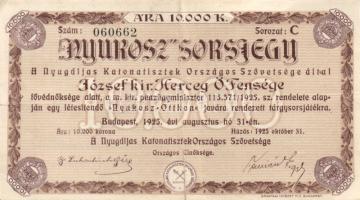 1925. 10.000K "NYUKOSZ" sorsjegy T:III- kis szakadás + 1925. Országos Iparegyesület által ...