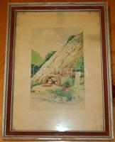 Jelzés nélkül: Vízimalom akvarell, keretben 25x33 cm