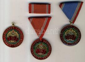 3db A Haza Fegyveres Szolgálatáért 10, 15 és 20 év után járó kitüntetés, kettő eredeti dísztokban, harmadik szalag nélkül T:1