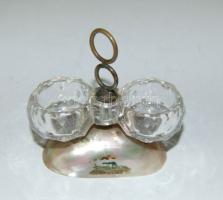 Kagylóhéjból  és üvegből készült só és bors tartó 8 cm