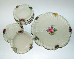 Sicherholz rózsadíszes porcelán süteményes készlet 6+1 darabos (egy két kis hibával) / Chinaware cookie set with minor faults