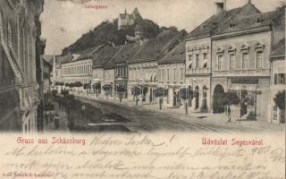 Segesvár Baiergasse with hotel and the shop of Pál Istvánffy (b)