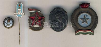 Magyar Nők Demokratikus Szövetségének 10 éves fennállása alkalmából kiadott Br kitűző + 1950. MHK kitűző (letört a csat) + 2db szocialista jelvény(letört csattal) + PF Eger jelvény , három zománcozott köztük T:2,3