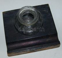 Fa asztali tolltartó tintatartó üvegcsével 11x12 cm