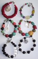 6 db féldrágakő karlánc ezüst (Ag) szerelékkel és medálokkal: korall, ametiszt, jade, citrin, ónix, tenyésztett gyöngy, hegyikristály, stb.