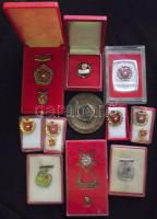 Kis szocialista kitüntetés tétel: "Kiváló Dolgozó" díszdobozban, "A Vállalat Kiváló Brigádja" kitüntetés eredeti dísztokban és Br emlékérem, "Véradásért 15, 20", Szocialista Brigád plasztiktokban,