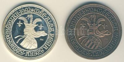 1992. "MÉE Székesfehérvár-Károly Róbert" Ag bicolor 34,24g és Br emlékérem pár T:PP,BU