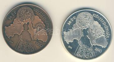 1990. "MÉE Székesfehérvár-Szapolyai János-I.Ferdinánd" Ag 36,4g és Br emlékérem pár T:PP,BU