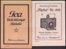 Régi Ica márkájú fényképezőgéphez tartozó használati utasítás és expozíciós táblázat német nyelven