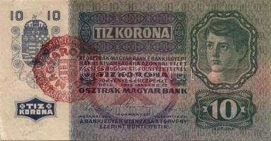 1913. 20K II.kiadás felülbélyegzés nélkül T:III kis papírkiszakadás + 1915. 10K piros "Magyarország" körbélyegzővel T:III