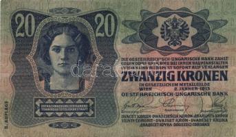 1913. 20K II.kiadás felülbélyegzés nélkül T:III kis papírkiszakadás + 1915. 10K piros "Magyaror...