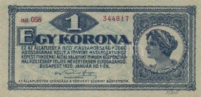 1920. 1K (4x) piros + rozsdavörös sorozat T:I,I-,II (egyiken apró beszakadás)